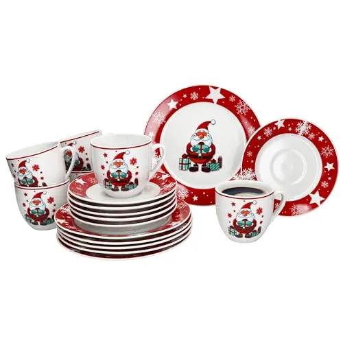 MamboCat Kaffeeservice 18tlg - Weihnachtsmann Design - 18-teiliges Porzellan Kaffeeservice für 6 Personen, perfekt für festliche Anlässe mit schönem Weihnachtsdekor.