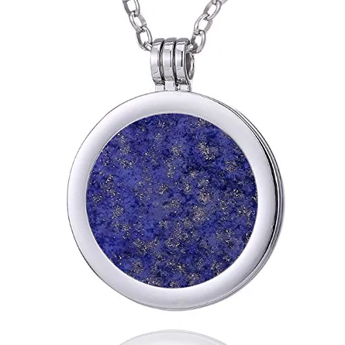 Morella Damen Halskette 70 cm Edelstahl und Anhänger mit Edelstein Lapislazuli Coin 33 mm Chakren Scheibe in Schmuckbeutel
