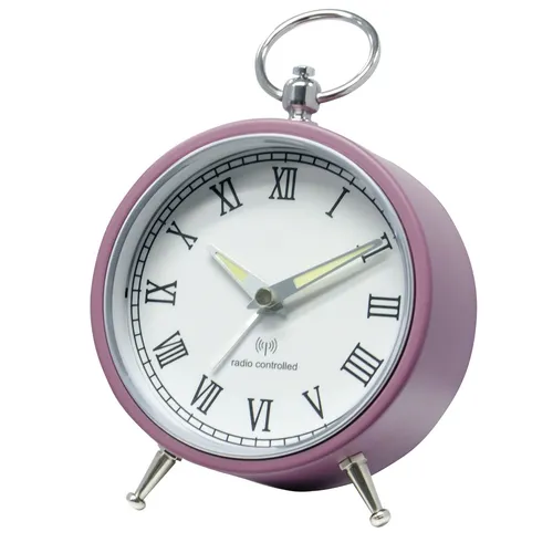 Design Funk-Wecker Retro-Lila Hintergrundbeleuchtung lautlosem Uhrwerk Metall