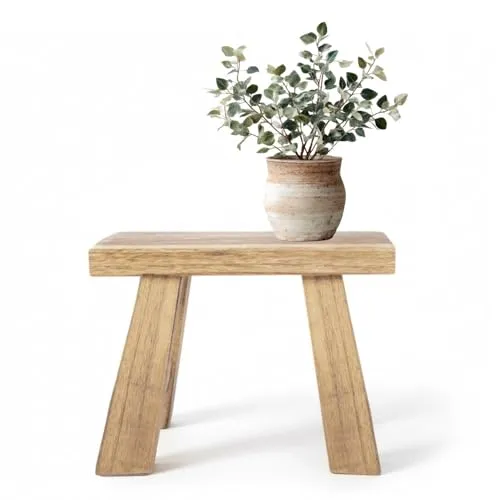LS-LebenStil Design Deko Hocker Teak Holz 21x16cm Mini Tisch rustikales Deko-Tischchen Braun 4 Füße rechteckig freistehend ideal als Kleiner Pflanzenständer Kerzenteller & Deko-Tablett