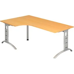 Höhenverstellbarer Winkelschreibtisch 200x120cm in Buche - Kinderschreibtisch mit höhenverstellbarem C-Fuß-Gestell, ideal für ergonomisches Arbeiten. Montage links oder rechts möglich, inklusive Kabelmanagement für Ordnung.