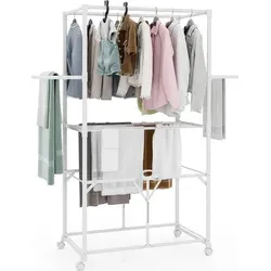 GOPLUS H-förmiger Wäscheständer, klappbarer Wäschetrockner Ständer mit 2 Seitenflügel & abnehmbarem mittlerem Regal, Standtrockner Turm mit R... - Weiß