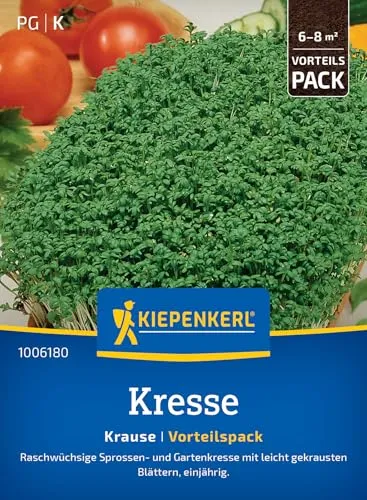 Kiepenkerl Kressesamen Krause 1006180 - Raschwüchsige Sprossen- und Gartenkresse, Kräutersamen für schnelle Ernten, Vorteilspack für frische Salate und gesunde Snacks