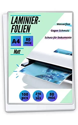 PREMIUM Laminierfolien DIN A4 - matt/entspiegelt - 2 x 80mic (160 mic) - beidseitig matt 100