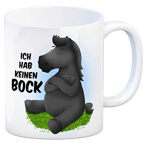 trendaffe Kaffeebecher mit schwarzes Pferd Motiv und Spruch: Ich hab keinen Bock
