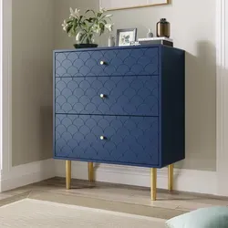 Kommode Aus Holz Und Metall In Marineblau 75 X 40 X 89 Cm Mit 3 Schubladen Und Hohen Beinen