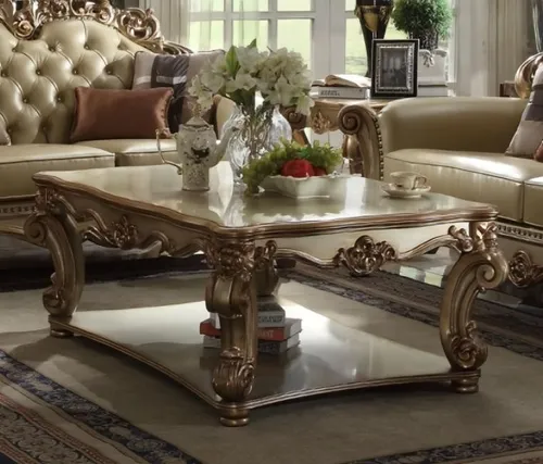 Luxus Couchtisch Beistelltisch im Barockstil - Eleganter Couchtisch aus Holz in Beige, mit praktischem Stauraum. Ideal für das Wohnzimmer, mit pflegeleichter Oberfläche und stilvollem Art déco Design.