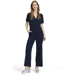 Cartoon Amazing Jumpsuit Damen blau, 38 783419-0001-00380 - Stylischer Jumpsuit mit Cache-Cœur-Ausschnitt und Binde-Detail, vereint elegante Raffinesse und modernen Chic – perfekt für besondere Anlässe.