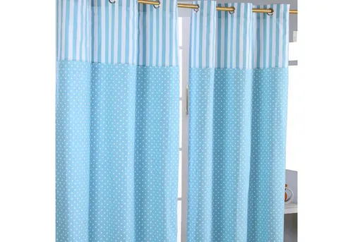 Homescapes Gardine Polka Dots & Streifen blau 2er Set 137 x 117 cm - Handgearbeiteter Ösenvorhang mit fröhlichem Polka Dots & Streifen Design aus 100% Baumwolle. Ideal für das Kinderzimmer, leicht anzubringen und sorgt für eine frische Atmosphäre in jedem Raum.