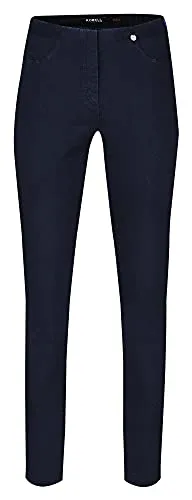 Robell Style BELLA09 – Bequeme, stretchige 7/8 Damenhose, Gerade geschnittenes Bein mit Aufschlag und Gesässtaschen, Bitte eine Größe Kleiner bestellen, Farbe Marine Größe 46
