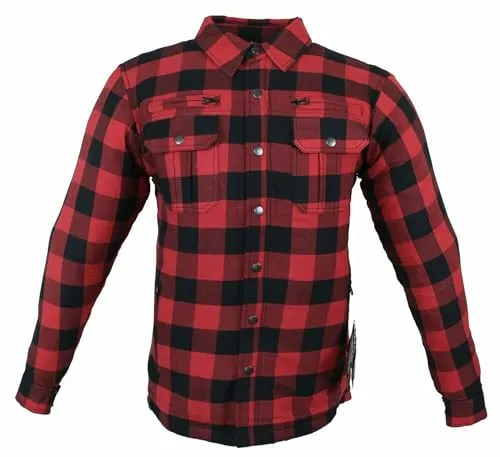 Motorradhemden Biker Hemdjacke Wasserdicht & Winddicht Motorrad Kariertes Hemd mit Protektoren Jacke Flanell Lumber Aramid (DE/NL/SE/PL, Alphanumerisch, XS, Regular, Regular, Rot)