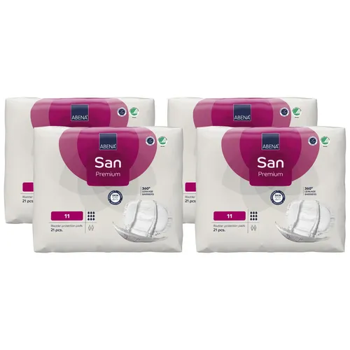 ABENA San 11 Premium Inkontinenzeinlagen MONATSPAKET - 84 Stück, 3400 ml Saugfähigkeit - Inkontinenzeinlagen für Damen und Herren mit TOP-DRY TECHNOLOGY für schnelle Urinverteilung, dermatologisch getestet und mit minimaler Geruchsentwicklung für diskreten Tragekomfort.