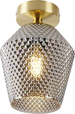 Qazqa Art Deco Deckenleuchte - Elegante Messinglampe mit Rauchglas - Deckenleuchte im Art Deco Stil, ideal für Wohnzimmer und Schlafzimmer. Dimmbar, E27 Fassung, schafft eine stilvolle Atmosphäre mit maximal 25 Watt.