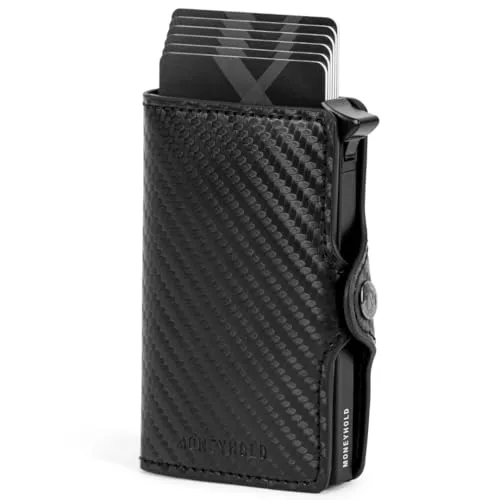 Moneyhold® Slim Wallet - Kartenetui Herren - RFID Schutzhülle Karten Portemonnaie - Kleine Geldbörse Herren Vegan mit Münzfach (1 - Ohne Münzhalter, 1 - Carbon Schwarz)