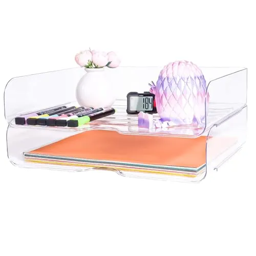 Papier-Organizer, Briefablage, stapelbar, Schreibtisch-Organizer, transparenter Akten-Organizer für Schreibtisch, Büro-Organizer für Aktenpapier, iPad, Briefe, A4-Bürodatei, Bücher, Notizen, 2 Stück