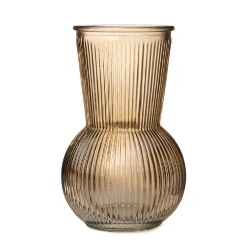 finehomegarden 2X Glasvase mit Rillen Glas Dekovase Vase Taupe Ø11cm H17,5cm Deko Tischdeko Tischvase