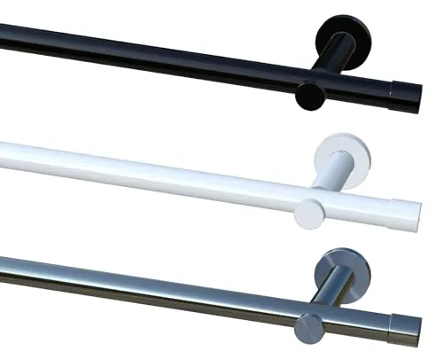 Garduna Gardinenstange, Ø 20mm, 1-Lauf, Metall, kürzbar, erhältlich in Schwarz-Glanz, Weiß-Glanz, Edelstahl-Optik (schwarz-glanz, 100)