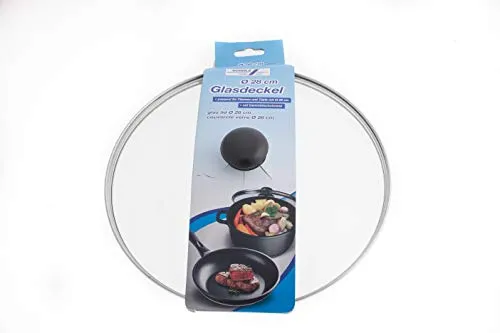 Glasdeckel 28cm mit Edelstahlrand - Zubehör für Töpfe & Pfannen, hitzebeständiger Glasdeckel mit Edelstahlrand und Entlüftungsöffnung für vielseitigen Einsatz und kostensparenden Ersatz.