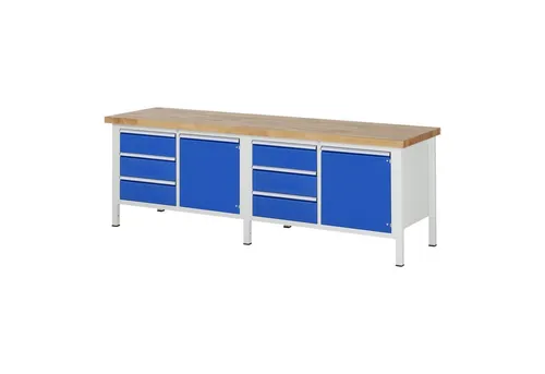 Werkbank Modell 8468 - Robuste 2500mm Buche-Massivholz Arbeitsfläche - Die Rau Werkbank Modell 8468 bietet eine langlebige Arbeitsfläche aus 100 % Buche-Massivholz, ideal für Werkstätten und DIY-Projekte. Mit einer Tragkraft von 1.250 kg und optionaler Höhenverstellung.