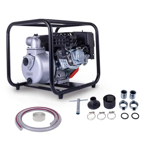 Scheppach PWP32 Benzin Wasserpumpe 32.000 L/h | 30m Föderhöhe | 7m Ansaughöhe | 5,3 PS Gartenpumpe Schmutzwasserpumpe Wasser Pumpe mit Schlauchpaket