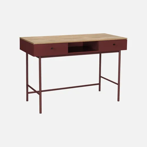 sweeek Schreibtisch Holzdekor und Eisen mit 2 Schubladen in rot von sweeek