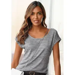 VIVANCE Damen Kurzarmshirt - T-Shirts für Damen mit modischem Streifendesign, angeschnittenen Ärmeln und besonders weicher Viskose-Qualität für höchsten Tragekomfort.