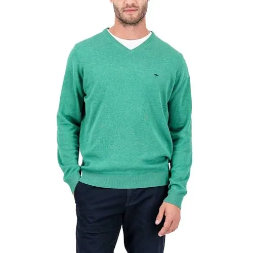 FYNCH-HATTON Pullover in Grün für Herren, Größe 3XL - Herren Plussize Pullover in Grün von FYNCH-HATTON, aus 100% Baumwolle, mit bequemem V-Ausschnitt und Rippstrickdetails. Ideal für stilvolle und komfortable Outfits.