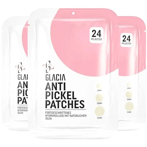 Pickel Patch by Glacia® – 72er Pack Pimple Patches für alle Hauttypen – Hydrokolloid-Pflaster mit natürlichen Ölen wie Teebaum und Calendula für sanfte Hautpflege