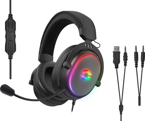 Speedlink Gaming Headset CONUX RGB - Vielseitig für PC, PS5, PS4, Xbox und Switch - PC-Headset mit RGB-Beleuchtung, ideal für immersive Gaming-Erlebnisse und komfortables Spielen über lange Sessions.