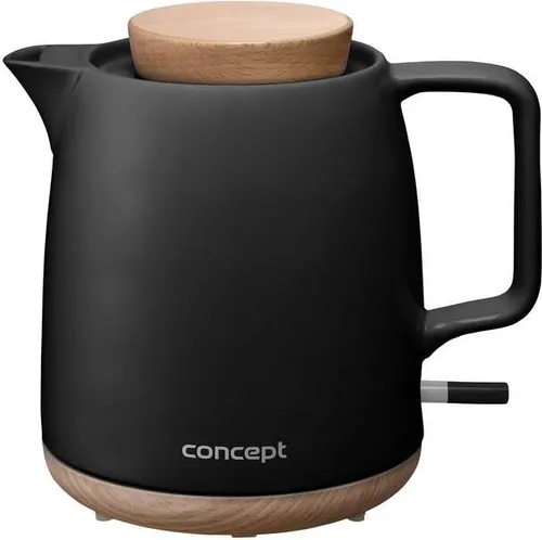 Konzept RK0086 Wasserkocher - Schwarz - Keramischer Wasserkocher mit 1 l Volumen und 1200 W Leistung, bietet automatische Abschaltung, Überhitzungsschutz und praktischen Kabelstauraum.