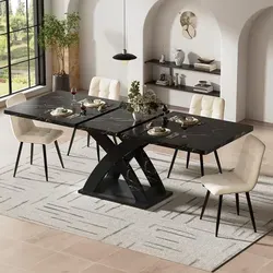 Esstisch Ausziehbarer Küchentisch 120–160 cm für bis zu 6 Personen in Schwarz - Praktischer Esstisch mit ausziehbarer Funktion von 120 cm auf 160 cm. Ideal für gemütliche Familienabende und Zusammenkünfte. Hochwertige MDF-Oberfläche und stabiler X-förmiger Rahmen sorgen für Langlebigkeit und Stil.