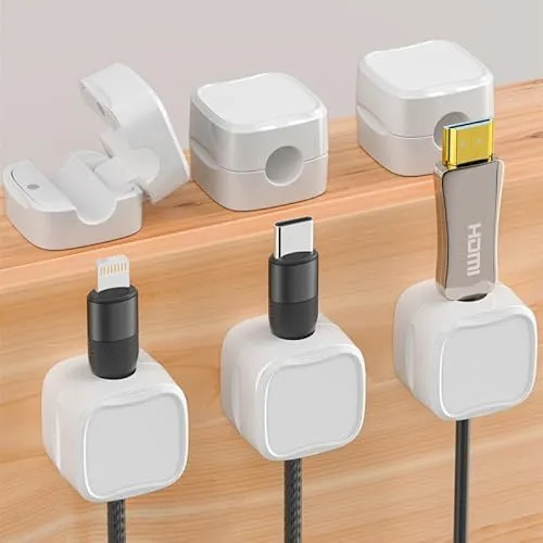 Stück Kabelhalter Kabelclips，Magnetische Schreibtisch Kabel Organizer Management, Kabelhalter Selbstklebend für Schreibtisch, Netzkabel, USB C Ladekabel, HDMI Kabel, Audiokabel usw. (Weiß) 6