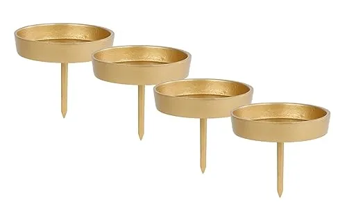 Alu Kerzenpick für Stumpenkerzen 4er Set - 8 cm in Gold - Metall Kerzenhalter für Kugelkerzen - Kerzen Stecker für Advents und Weihnachts Gesteck