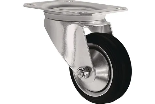 TECWERK Lenkrolle Rad-Ø 160 mm Tragfähigkeit 135 kg Vollgummi Platte L135xB11...