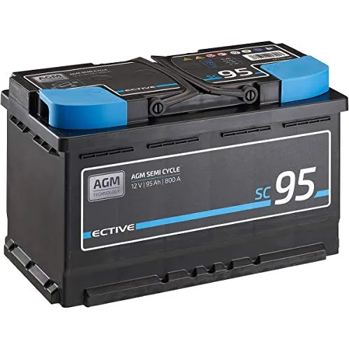 ECTIVE Semi Cycle SC95 AGM Versorgungsbatterie 95Ah - Autobatterien - Wartungsfreie AGM-Batterie, perfekt für Reisefahrzeuge und als Starterbatterie, kipp- und auslaufsicher für flexiblen Einbau.