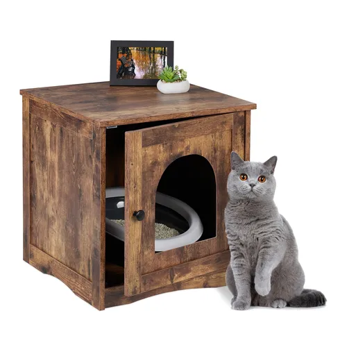 Katzenschrank Katzentoilettenhaus - Stylisches Katzenhaus aus MDF - Kratzbaum & Möbel: Praktisches Katzentoilettenhaus in Braun, bietet eine elegante Lösung für die Katzenpflege und verbirgt die Katzentoilette stilvoll.