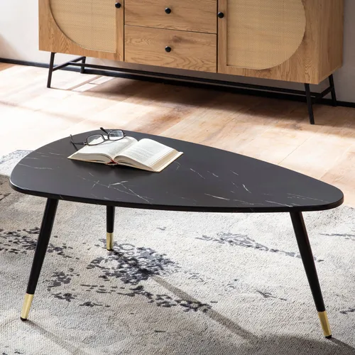 FINEBUY Couchtisch Marmor Optik 90 cm - Eleganter Couchtisch in Marmor Optik mit stabilem Metall-Gestell, ideal für jeden Wohnstil und sorgt für einen Hauch von Luxus in deinem Wohnzimmer.