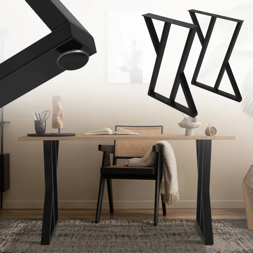 ML-DESIGN Tischbein 2er Set - X-Form Stahl Tischgestell in Schwarz - Tischbeine für DIY-Projekte, pulverbeschichtet, stabil und langlebig. Ideal für Esstische und Schreibtische, mit einfacher Montage und modernem Industrial-Design.