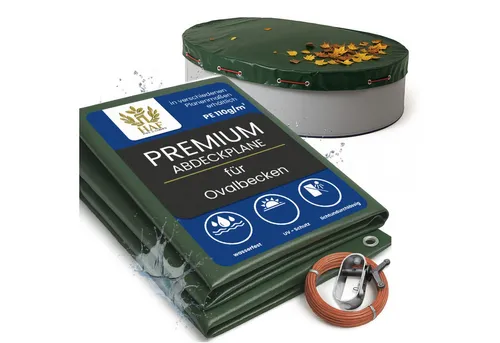 HAF Pool-Abdeckplane Abdeckplane 110 + 180g/m² Oval Achtform Sommer Winter Pool (Poolabdeckung Oval / Achtform, 1-St., in verschiedenen Größen erhältlich), aus verstärktem 110 oder 180g/m² PE Material