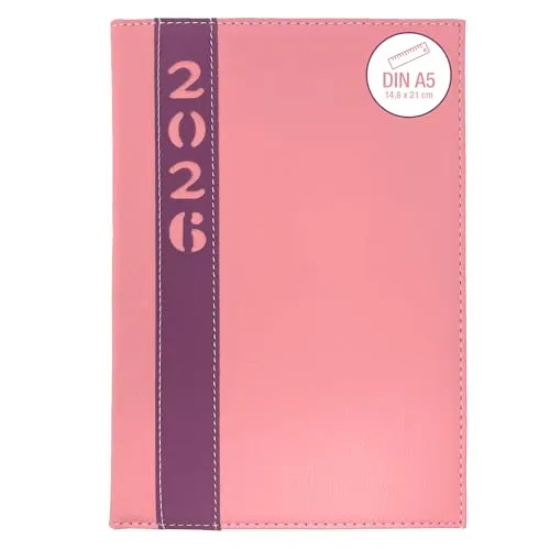 Buchkalender 2026 A5 1 Tag 1 Seite – Tagesplaner DIN A5 Kalender mit Hardcover Softtouch – Kalenderbuch 2026 in 4 Farben – Terminplaner & Jahreskalender (Rosa)