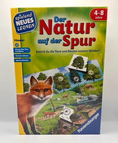 RAV25041 - Der Natur auf der Spur, Lernspiel für 2-4 Spieler ab 4 Jahren, fördert logisches Denken und Wissen über heimische Tiere und Bäume