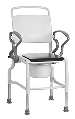 Toilettenstuhl für Senioren FabaCare Köln, mit Eimer, abschwenkbare Armlehnen, Nachtstuhl, Hygienestuhl, Leibstuhl, WC-Stuhl, made in Germany, bis 130 kg, Grau-Grau