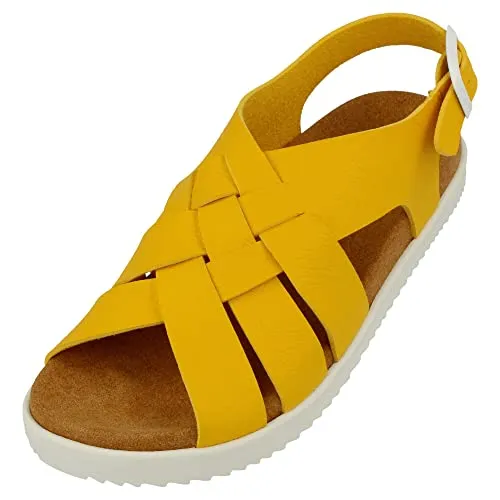 HAFLINGER Elba Summer Slide vegane Pantolette Sandale mit Riemen gelb (1729), Gr. 38
