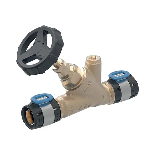 Geberit FlowFit Schrägsitz-Absperrventil 619832001 Ø 25 mm - Sanitärinstallation für Trinkwasser, Heizungs- und Kühlwasser. Das Ventil bietet eine wartungsfreie Spindelabdichtung und ist bleifrei, ideal für zuverlässige Anwendungen.