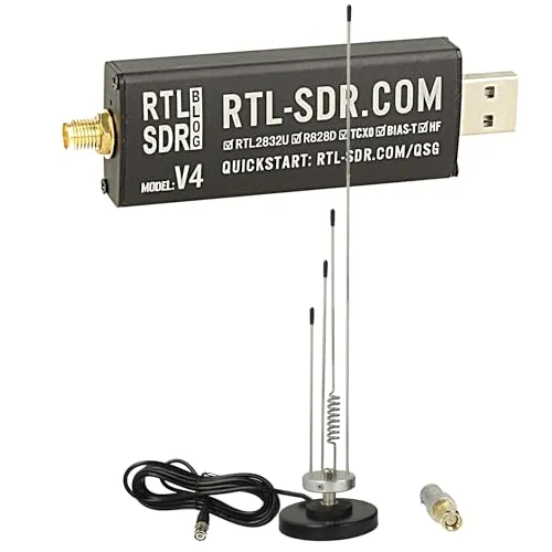Impulsfoto RTL-SDR Blog V4 + Moonraker Skyscan Mobile Scanner Antenne Bundle (25-2000 MHz, 65 cm, Magnetfuß) – Komplettlösung für HF-, VHF- & UHF-Empfang