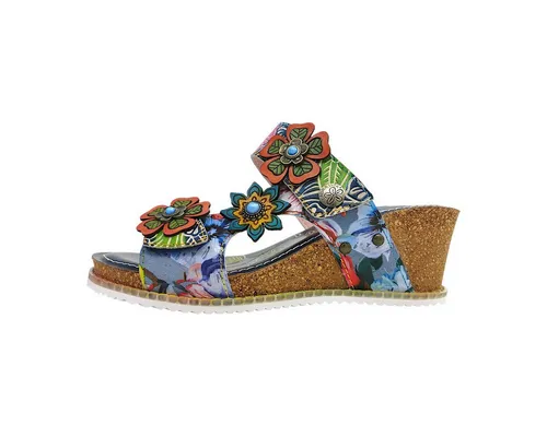 LAURA VITA Sandalette Plateausandale bunt 39 EU - Bequeme Plateausandale in Größe 39 EU, mit 6 cm Absatzhöhe. Das mehrfarbige Lederdesign und die offene Schuhspitze sorgen für einen stylischen Look und hohen Tragekomfort.