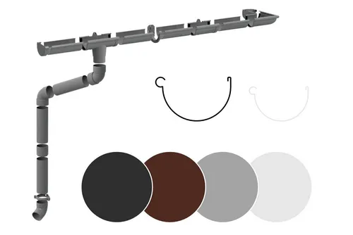 RainWay Dachrinne, Regenrinnen Komplettset (1 Dachseite) - PVC-U Kunststoff in 4 Farben, für Dachflächen > 100m² empfohlen (Komplettes Set - 6 Meter) Kunststoffrinne Entwässerung