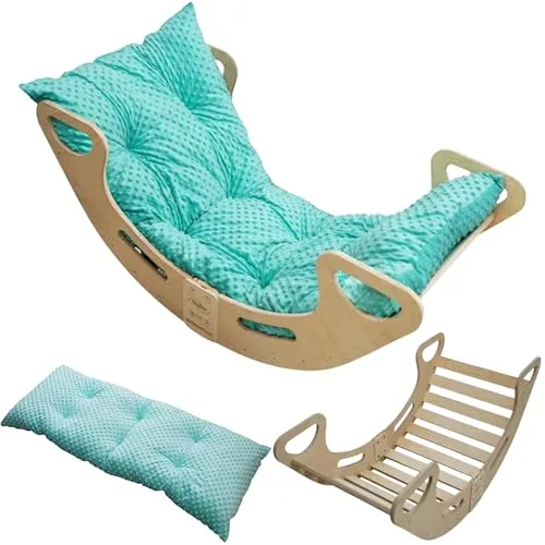 Skyline Kletterbogen mit Kissen Baby Kleinkind Kinder ab 1 Jahr Indoor Klettern Montessori Klettergerüst Holz Wippe Balancewippe Kletterdreieck Kletterwippe Holzwippe Kletterling Holzbogen XL Minze