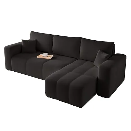 GREKPOL Sofa mit Schlaffunktion 145x248 - Schwarz - Sofas & Couches - Flexibles Ecksofa mit Schlaffunktion und Bettkasten, ideal für Gäste und maximale Raumausnutzung.