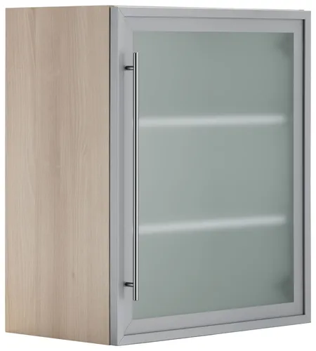 Glashängeschrank OPTIFIT, grau (alu, akaziefarben), B:60cm H:70,4cm T:35,2cm, Schränke, Glashängeschrank, Breite 60 cm